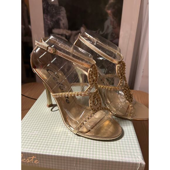 New Women’s Celeste Charlize 3.5” High Heel 👠 Shoes Gold Rhinestones size 10 - Picture 7 of 7